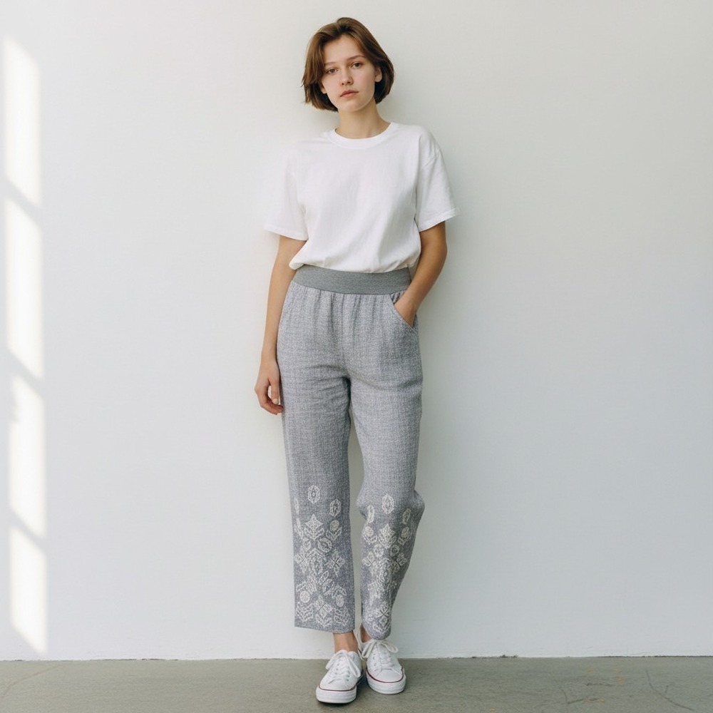 Soft Surroundings Linen Boho Pants Womens M Pull On Elastic Gauze Embroidery